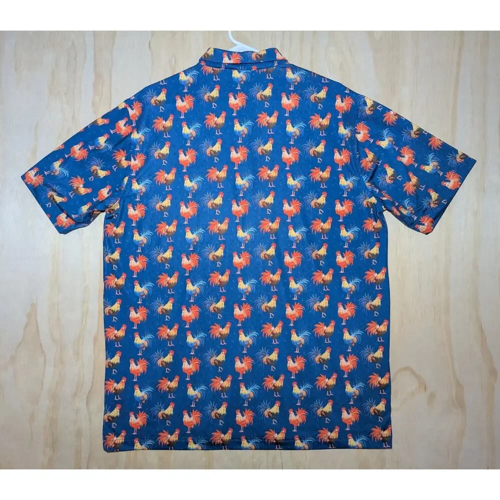 Waggle Men's XL Polo Shirt Rooster Golf Performance Stretch Blue Short Sleeve - Picture 4 of 4